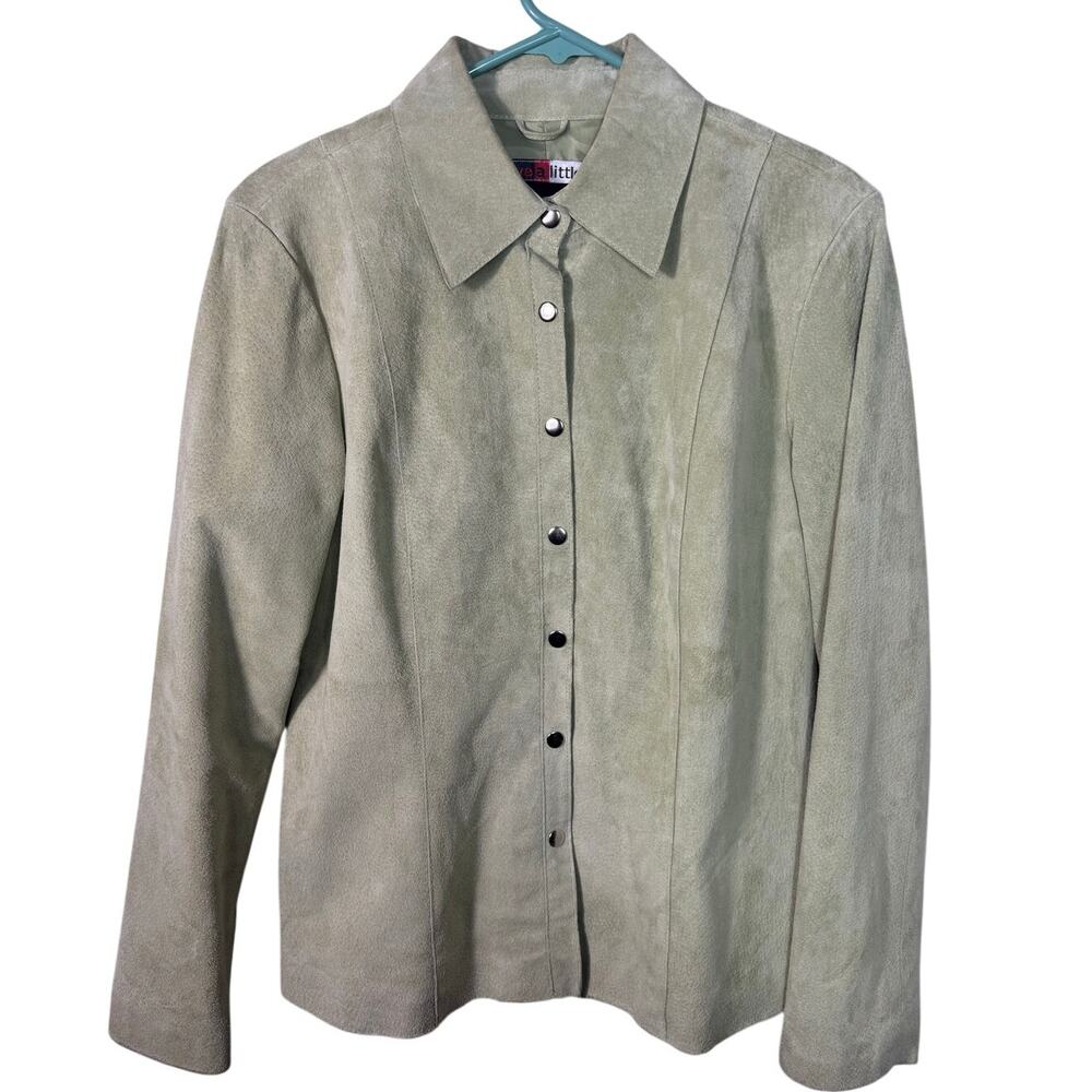 Vintage Y2K 90s Green Suede Leather Jacket Boho Western Size Medium